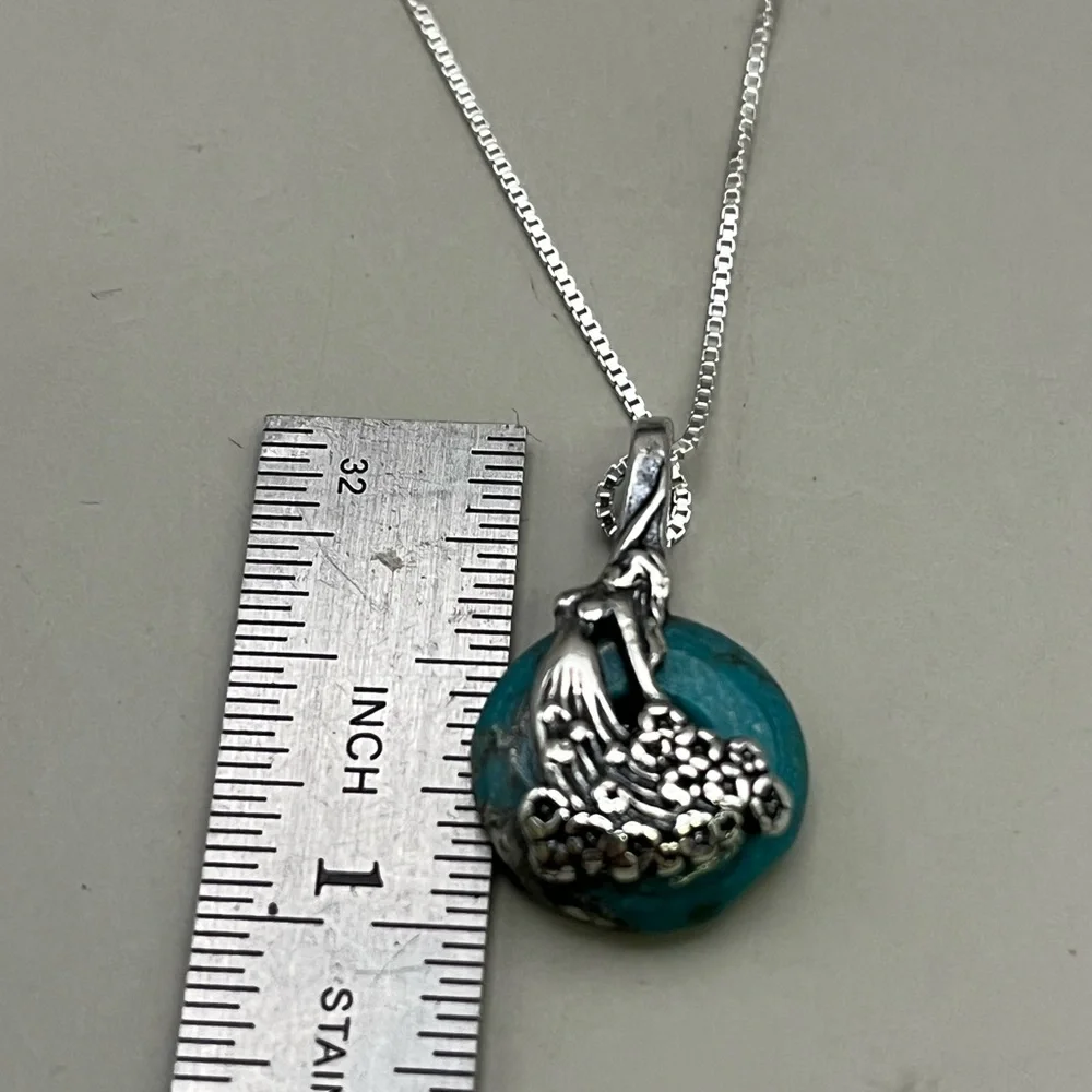 Turquoise and Sterling Silver Necklace with Delicate Chain - Picture 3 of 4